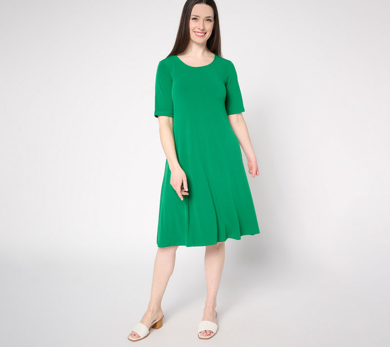 Susan Graver Petite Liquid Knit Fit & Flare Dress — Main view