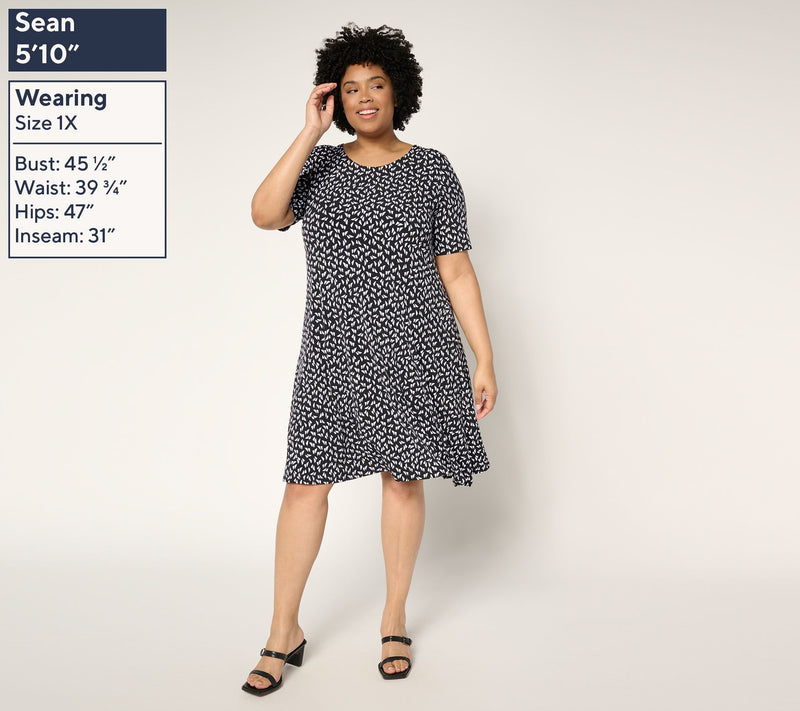 Susan Graver Petite Liquid Knit Fit & Flare Dress — View 12