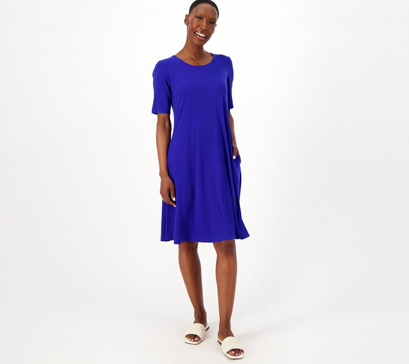Susan Graver Tall Liquid Knit Fit & Flare Dress — View 3