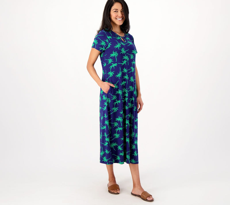 Quacker Factory Palm Royal Rhinestone Keyhole Maxi Dress — View 7