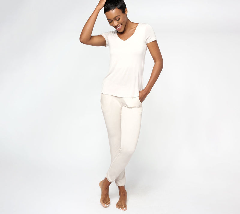 Barefoot Dreams MC Double V Tee and Sunbleached Pants Lounge Set — View 2