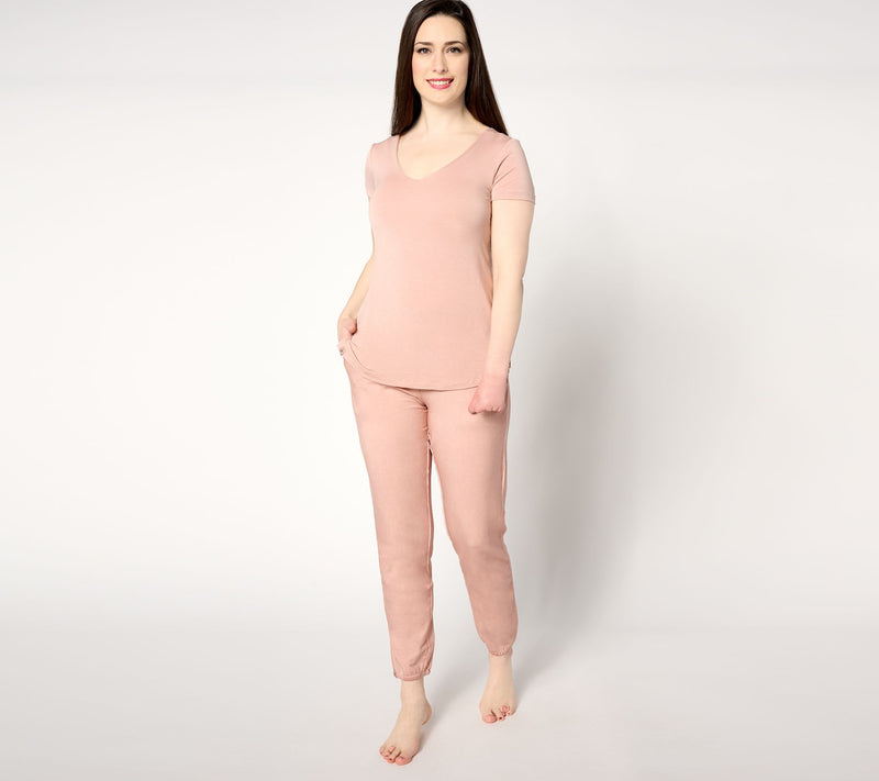 Barefoot Dreams MC Double V Tee and Sunbleached Pants Lounge Set — View 4