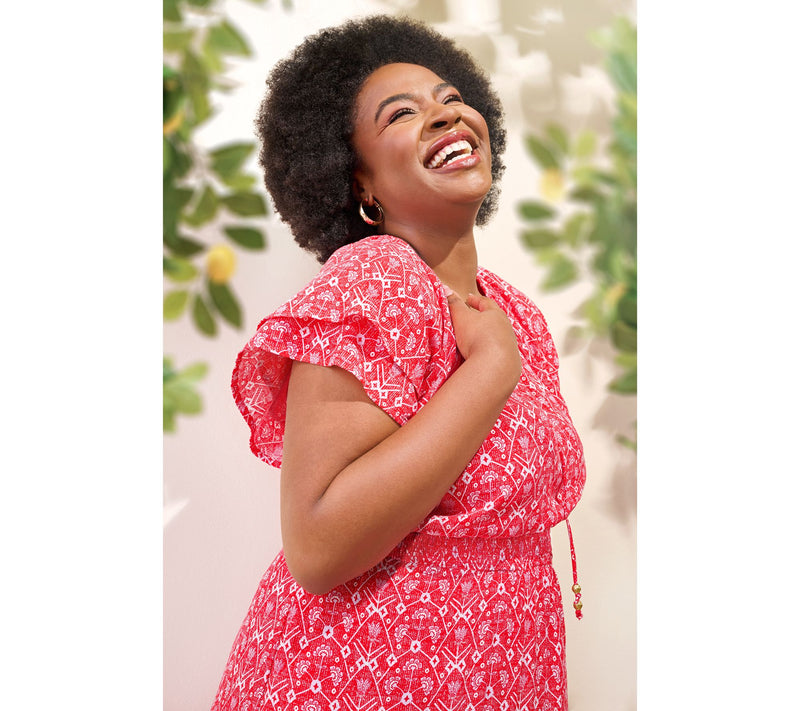 Destination 365 Regular Printed Short-Sleeve Midi Dress with Smocking — View 16