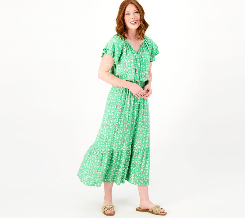 Destination 365 Regular Printed Short-Sleeve Midi Dress with Smocking — View 7