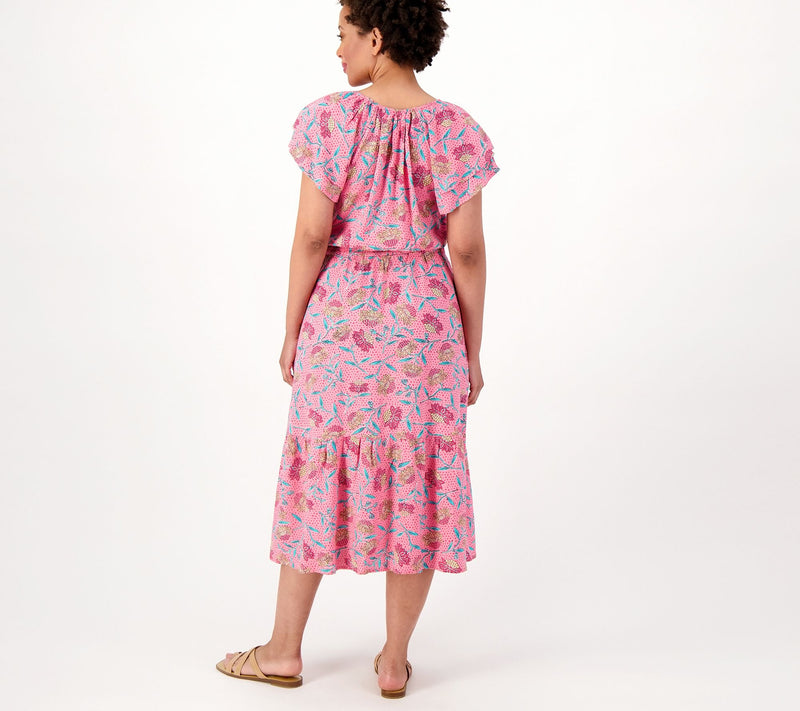 Destination 365 Regular Printed Short-Sleeve Midi Dress with Smocking — View 14