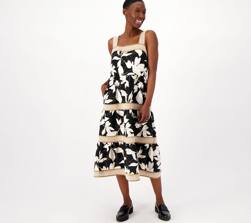 Isaac Mizrahi Live  Petite Printed Tiered Midi Dress — View 7