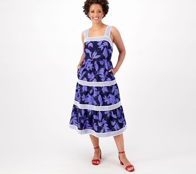 Isaac Mizrahi Live  Petite Printed Tiered Midi Dress — View 5