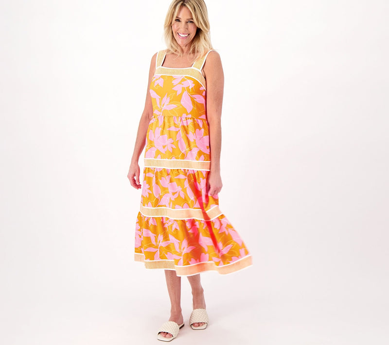 Isaac Mizrahi Live  Petite Printed Tiered Midi Dress — Main view