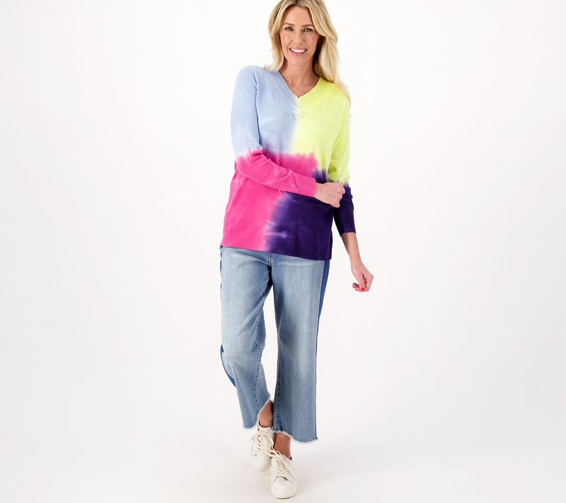 LOGO by Lori Goldstein Double V-Neck Tie Dye Sweater — View 3