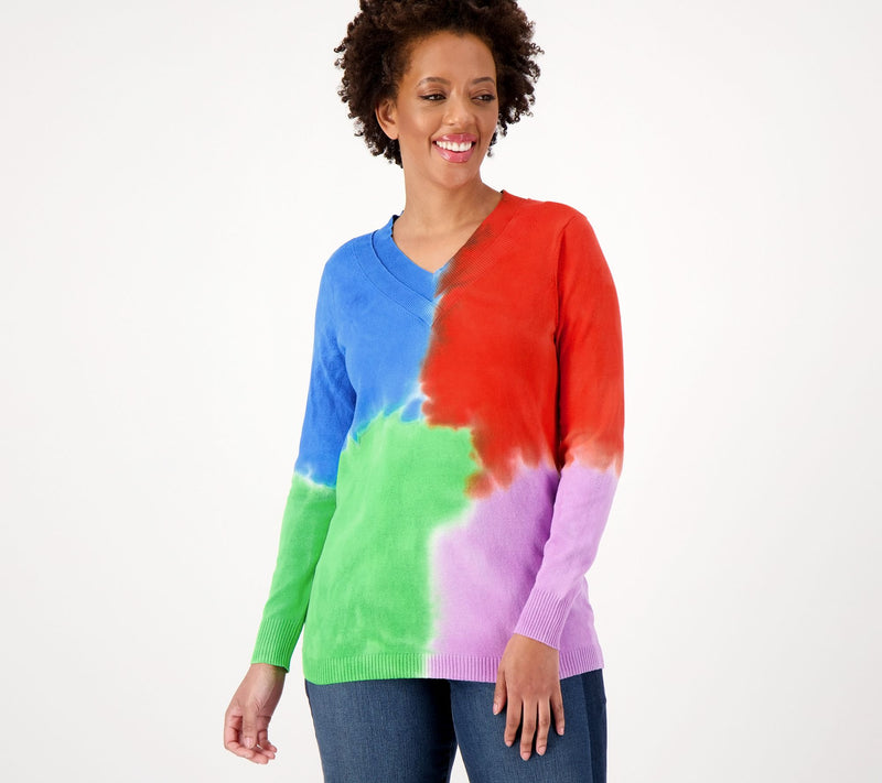 LOGO by Lori Goldstein Double V-Neck Tie Dye Sweater — View 7