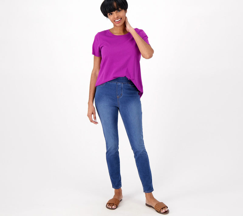 LOGO by Lori Goldstein Regular Knit Denim Leggings — View 9