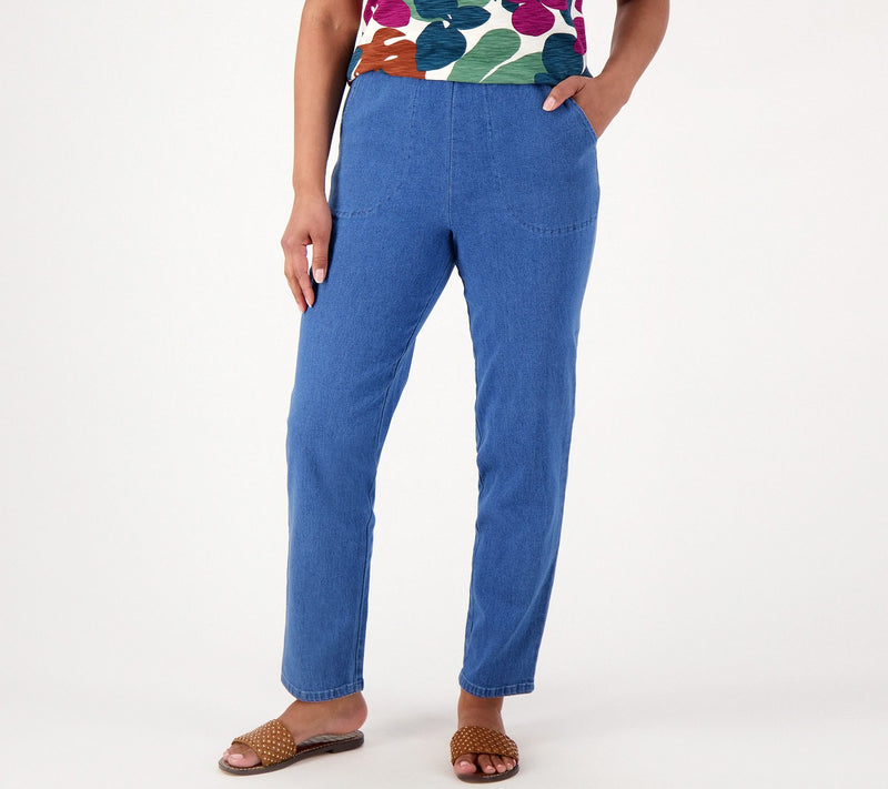 Denim & Co. Original Waist Stretch Petite Side Pocket Pant-Core — View 9