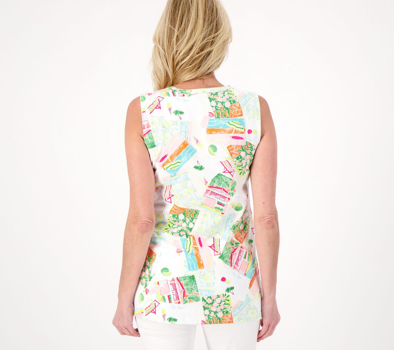Denim & Co. Printed Perfect Jersey Split V-Neck Tunic — View 2