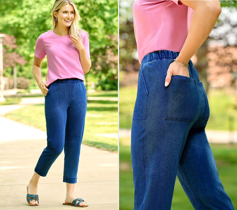 Denim & Co. Comfy Knit Air RegularStraight Crop Pant with Side Slits — View 18