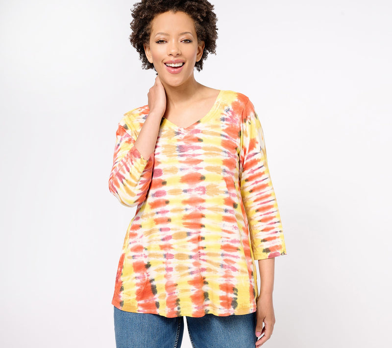 LOGO by Lori Goldstein Tie Dye Cotton Modal 3/4 Sleeve Top — Main view