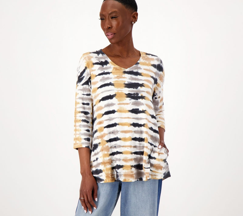 LOGO by Lori Goldstein Tie Dye Cotton Modal 3/4 Sleeve Top — View 8