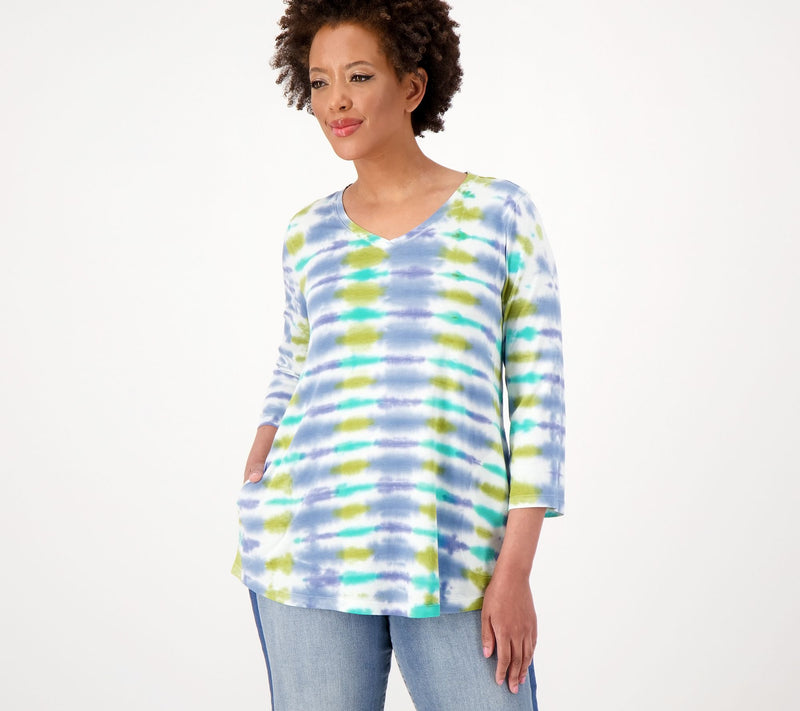 LOGO by Lori Goldstein Tie Dye Cotton Modal 3/4 Sleeve Top — View 9