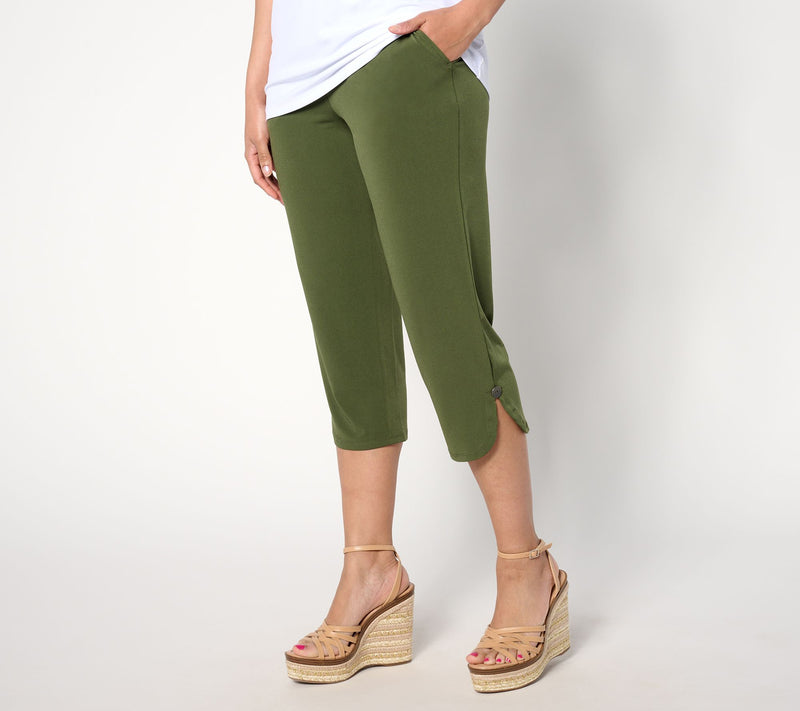 Susan Graverr Pet Liquid Knit Slim Leg Capri Pants w/Tulip Hem Detail — View 3