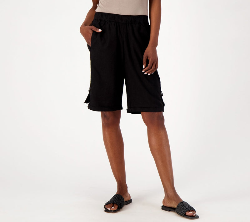 Susan Graver PURE Linen Blend Bermuda Shorts with Rolled Hem — View 9