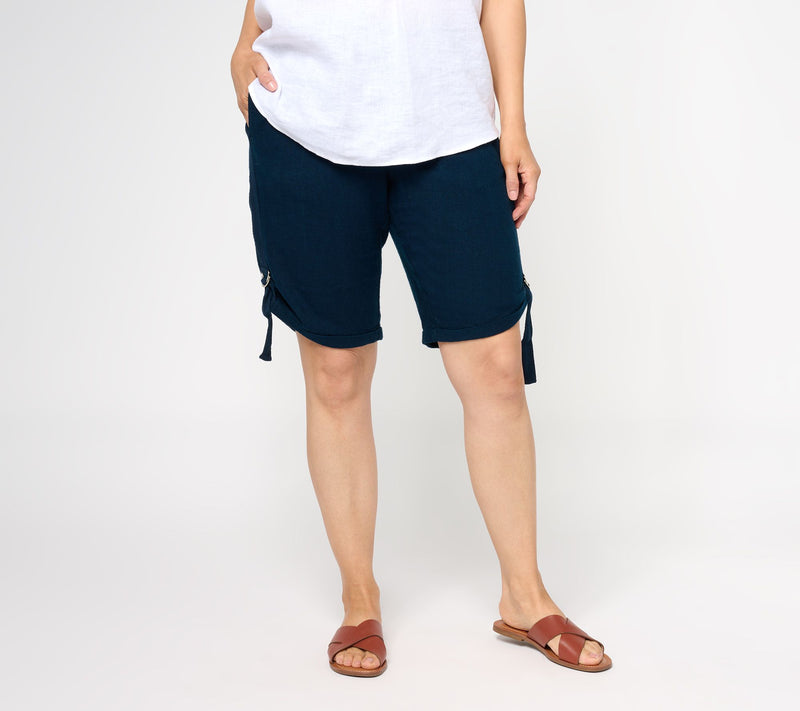 Susan Graver PURE Linen Blend Bermuda Shorts with Rolled Hem — View 6