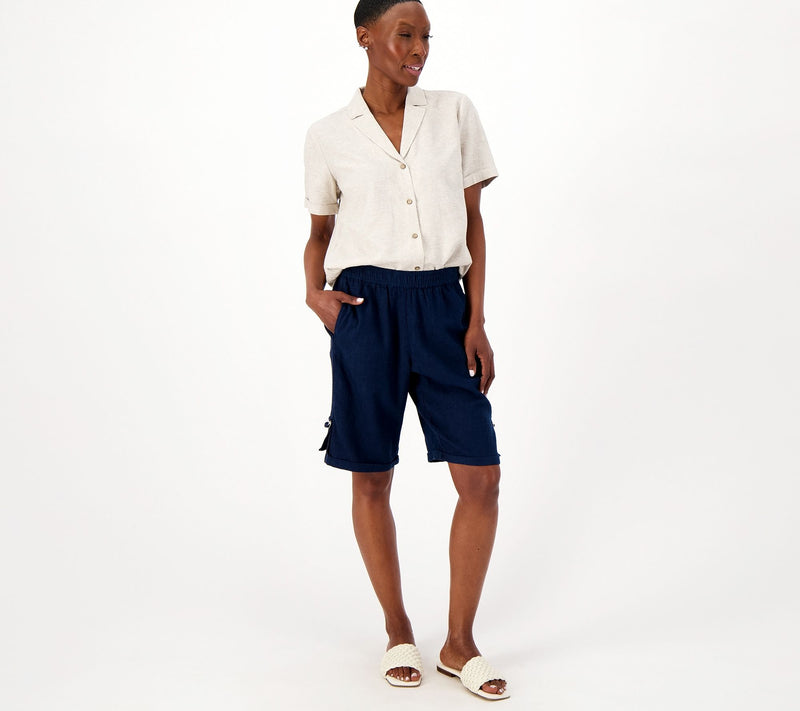 Susan Graver PURE Linen Blend Bermuda Shorts with Rolled Hem — View 11