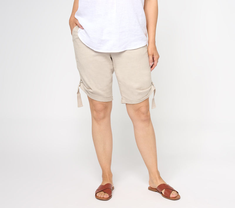 Susan Graver PURE Linen Blend Bermuda Shorts with Rolled Hem — View 7