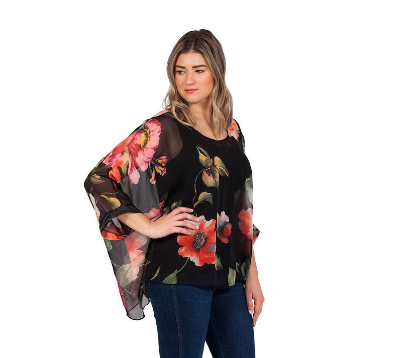 Skinnytees Missy 3/4-Length Sleeve Floral Top — View 3
