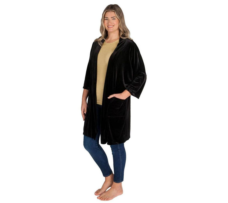 Skinnytees Missy 3/4 Sleeve Velvet Cardigan — View 3