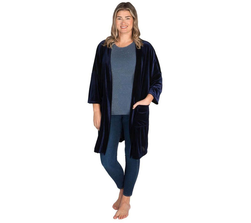 Skinnytees Missy 3/4 Sleeve Velvet Cardigan — View 5