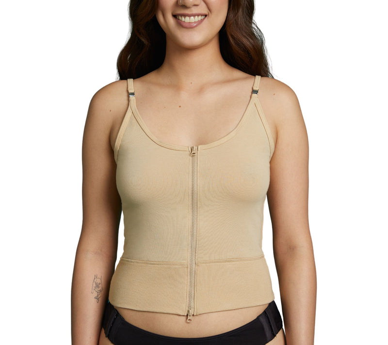 Slick Chicks Front Zip Cami Beige — View 3