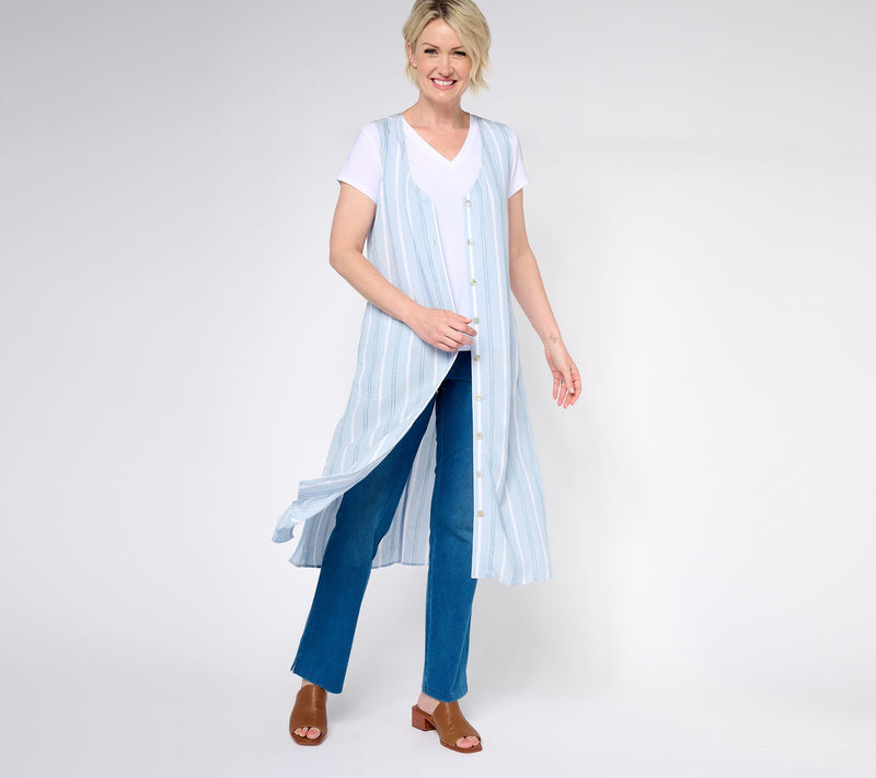 Women with Control Button Front Maxi Vest with Tee Set — Main view
