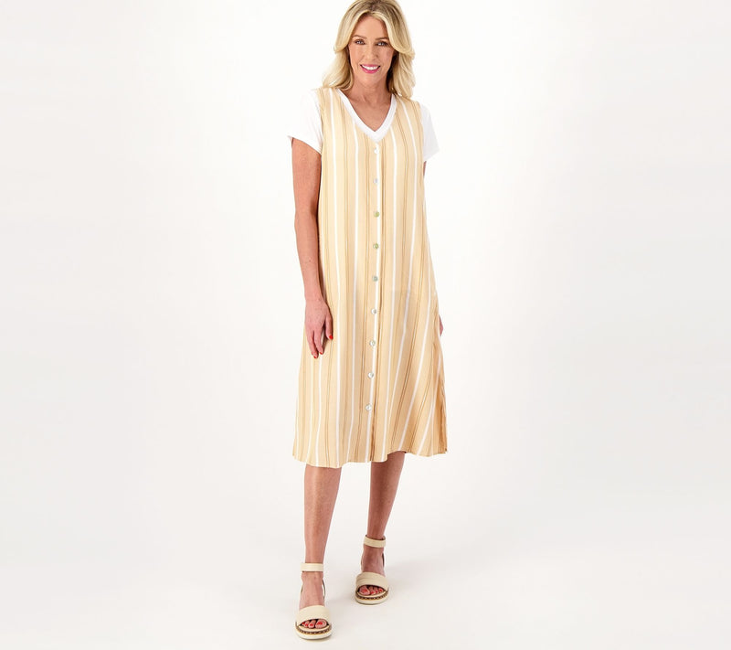 Women with Control Button Front Maxi Vest with Tee Set — View 5