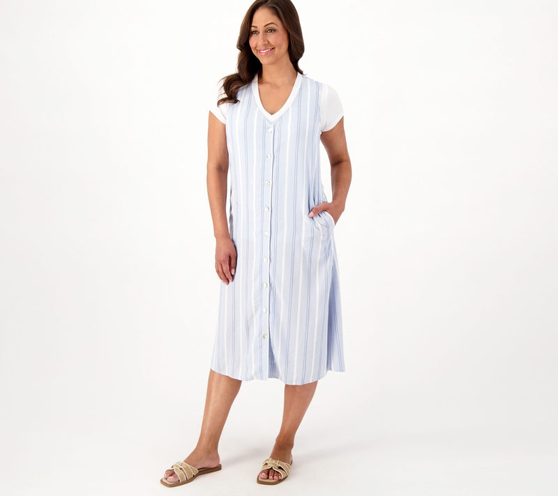 Women with Control Button Front Maxi Vest with Tee Set — View 3