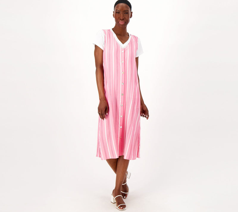 Women with Control Button Front Maxi Vest with Tee Set — View 7