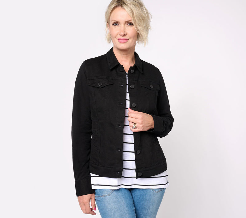 Belle by Kim Gravel Twill Jacket with Knit Back and Sleeves — View 7