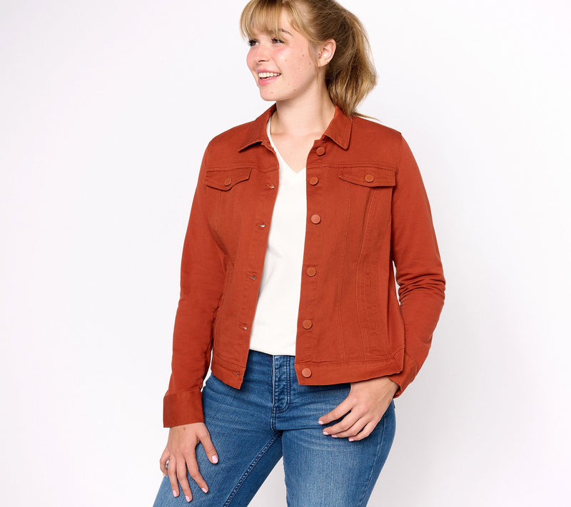 Belle by Kim Gravel Twill Jacket with Knit Back and Sleeves — View 11
