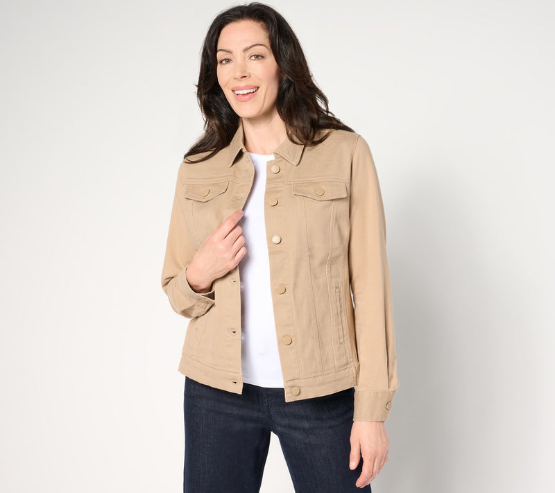 Belle by Kim Gravel Twill Jacket with Knit Back and Sleeves — View 22