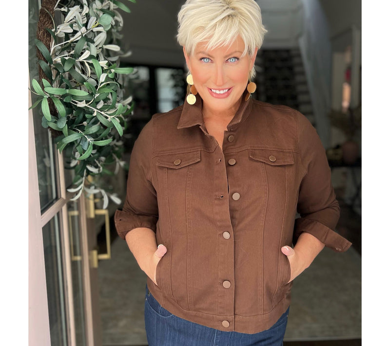 Belle by Kim Gravel Twill Jacket with Knit Back and Sleeves — View 17