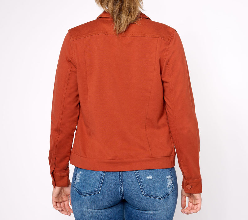 Belle by Kim Gravel Twill Jacket with Knit Back and Sleeves — View 14