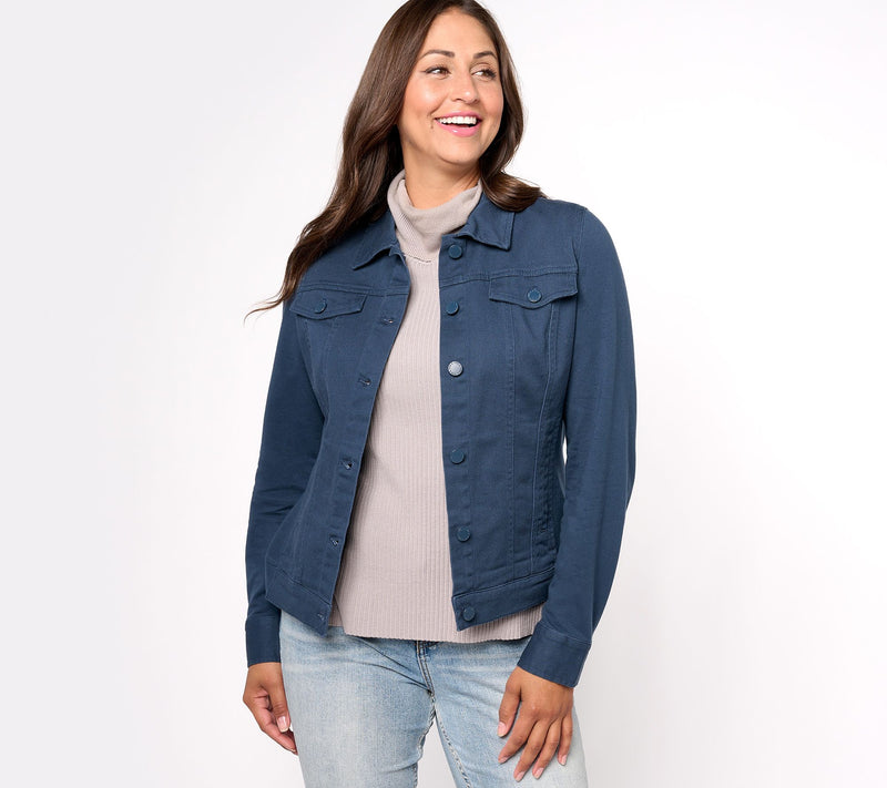 Belle by Kim Gravel Twill Jacket with Knit Back and Sleeves — View 13