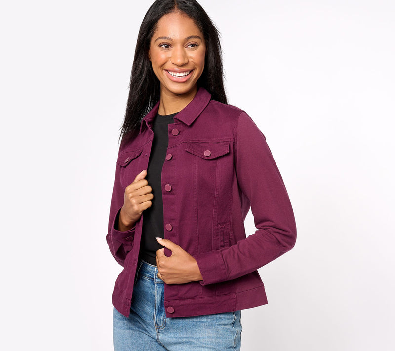 Belle by Kim Gravel Twill Jacket with Knit Back and Sleeves — View 5