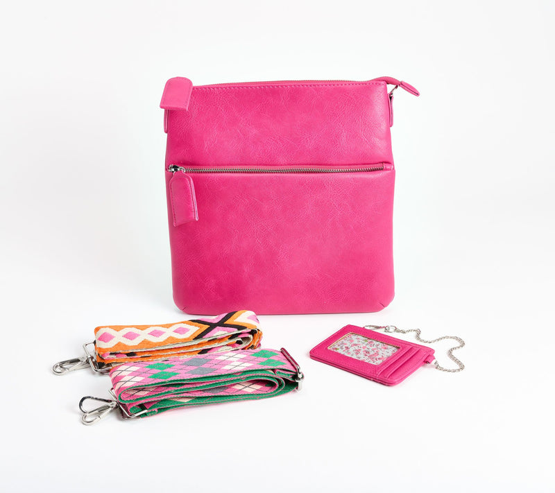 "As Is"Ahdorned Double Zip Faux Leather Crossbody w/ 2 Straps — View 13