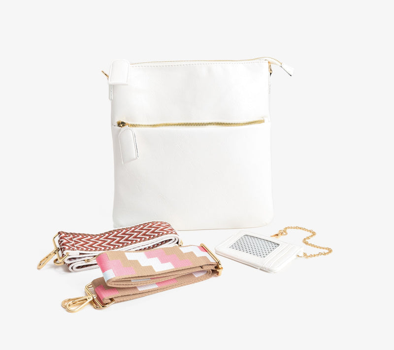 "As Is"Ahdorned Double Zip Faux Leather Crossbody w/ 2 Straps — View 17