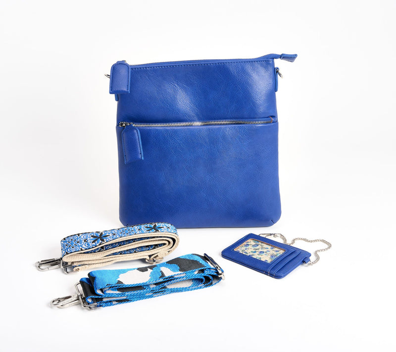 "As Is"Ahdorned Double Zip Faux Leather Crossbody w/ 2 Straps — View 15