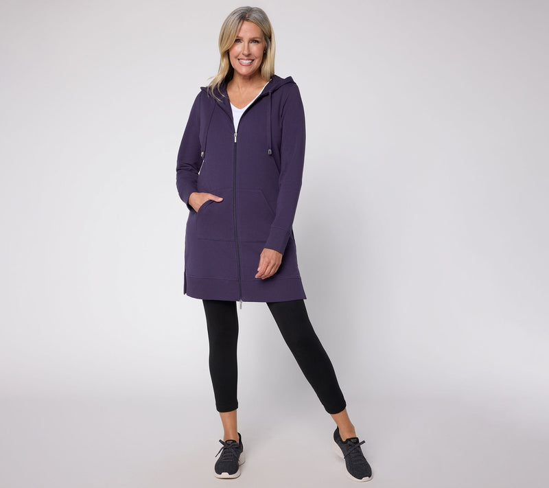 Denim & Co. Active French Terry Regular Hooded ZipFront Tunic Jacket — Main view