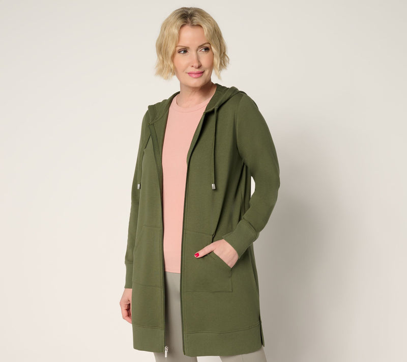 Denim & Co. Active French Terry Regular Hooded ZipFront Tunic Jacket — View 35