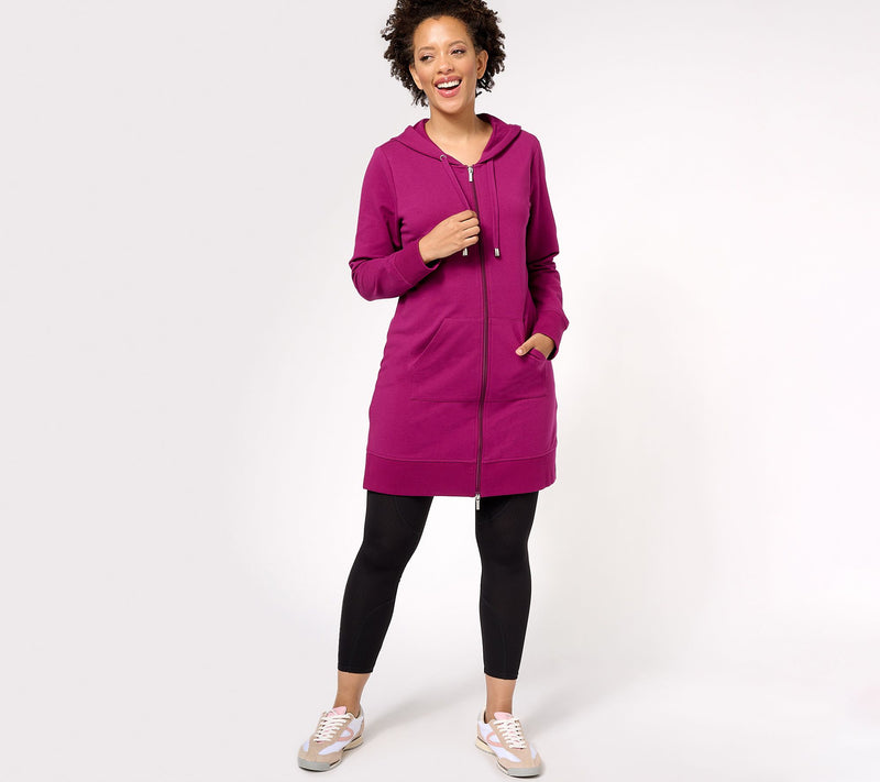 Denim & Co. Active French Terry Petite Hooded ZipFront Tunic Jacket — View 5