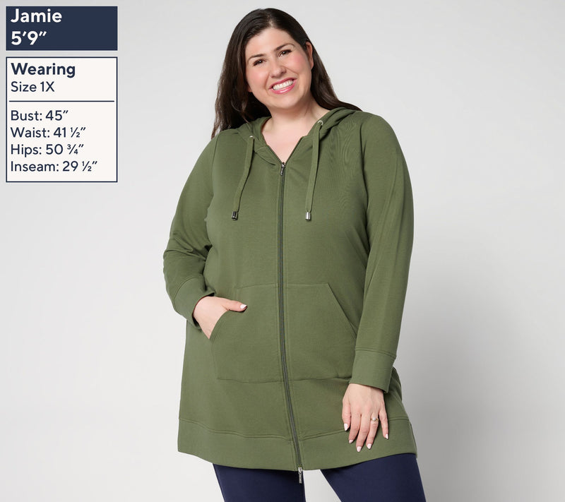 Denim & Co. Active French Terry Petite Hooded ZipFront Tunic Jacket — View 19