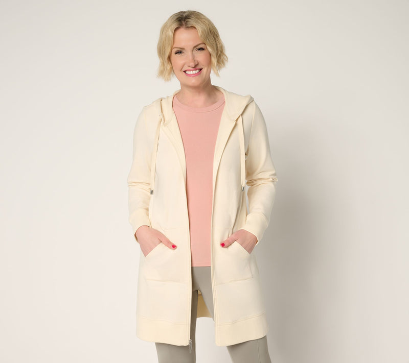 Denim & Co. Active French Terry Petite Hooded ZipFront Tunic Jacket — View 36
