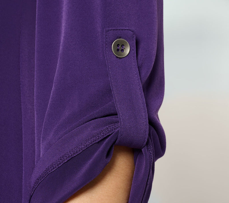 Susan Graver Liquid Knit V-Neck Button Trimmed Roll Tab Top — View 16
